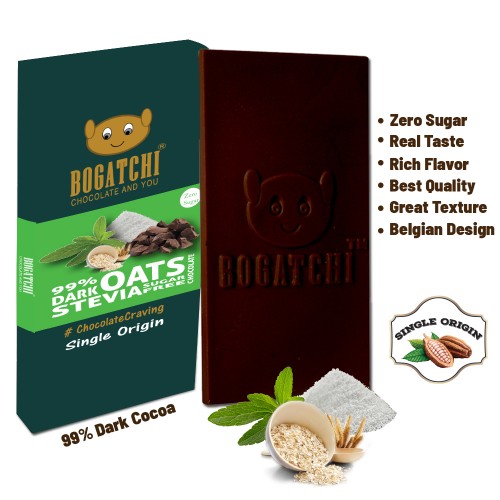 BOGATCHI Stevia Sugarfree Chocolate Bar, Oats, 80g